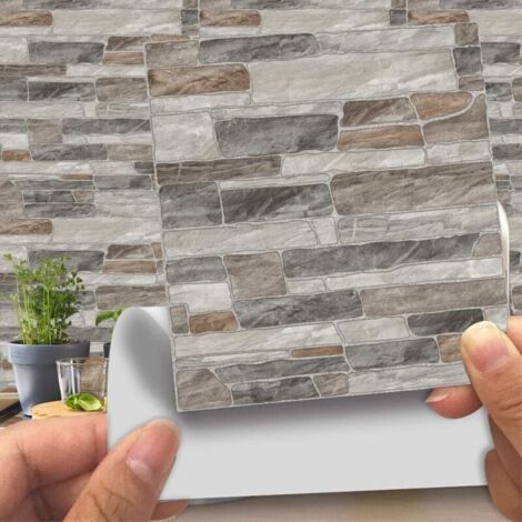 Pegatinas decorativas para azulejos de baño y cocina, 20 unidades, imitación cuero, estilo ladrillo 3D, imitación piedra, impermeables, autoadhesivas (LA019, 20 cm)