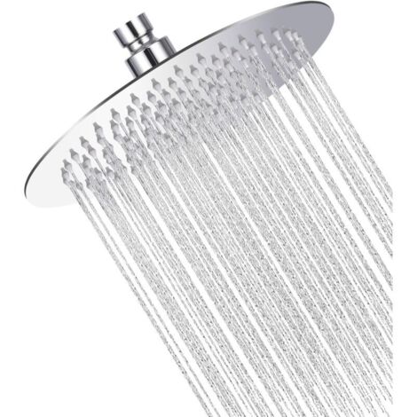 Cabezal de ducha redondo de acero inoxidable con efecto de ahorro de agua, acero inoxidable 304, giratorio 360°, fácil de instalar y limpiar, 25 cm (1/4)