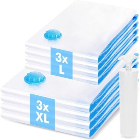 Bolsas para envasar al vacío para ropa (6 unidades), transparentes y gruesas (3 XL + 3 L), con bomba manual
