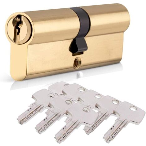 Cerradura de cilindro doble HOMEK de 40/40 (80 mm), estilo europeo, con 8 llaves, acabado en latón, a prueba de golpes, taladros y ganzúas. (1/4)