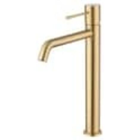 Grifo monomando para lavabo alto en latón con acabado PVD oro brillo, cartucho Ø26 mm, con juego de 2 flexibles de 3/8 (1/3)