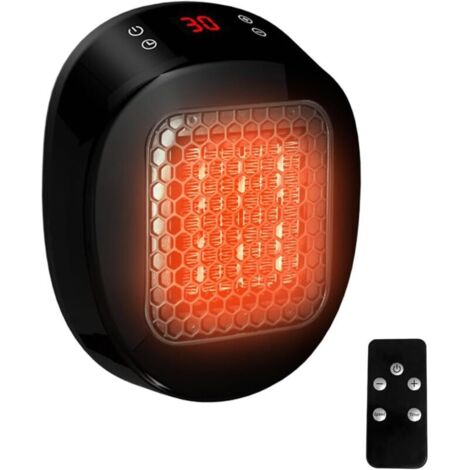 Calefactor de pared con mando a distancia, 600 W, 15-32 ℃, temporizador de 1 a 12 horas, sistema termostático (negro)