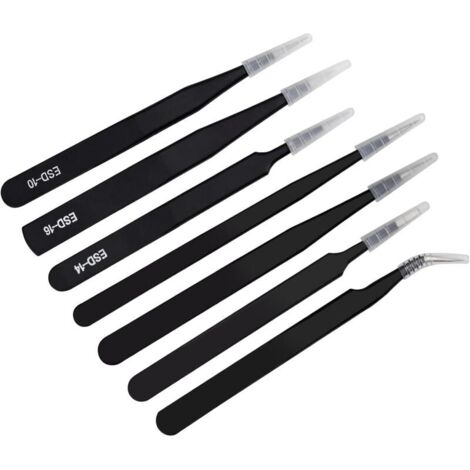 pinzas antiestáticas de precisión ESD de acero inoxidable para belleza, joyería, manualidades y laboratorios electrónicos (negras) (1/4)