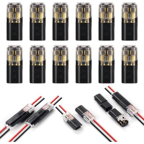 Conectores de cable de bajo voltaje, 12 piezas, 2 pines, conector eléctrico para cable de 18-22 AWG (negro) (1/4)