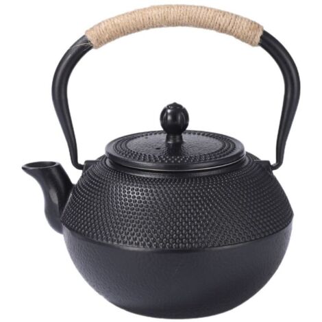 Tetera de hierro fundido negra, 1,2 litros, interior esmaltado, compatible con placa de inducción, color negro (1/4)