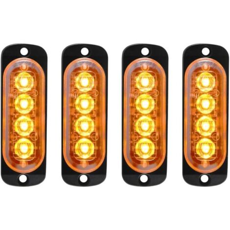 4 luces estroboscópicas de emergencia delgadas de 12-24 V - 4 LED intermitentes para camiones, motocicletas, automóviles, amarillo (1/4)