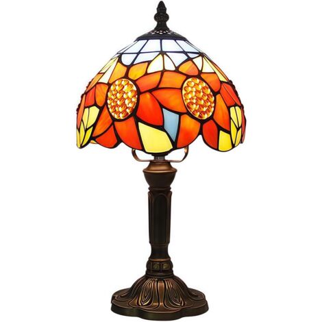 Lámpara de mesa Tiffany con diseño de girasol, 20 cm, ideal para sala de estar, dormitorio, oficina, bar, decoración, regalo, bombilla LED incluida. (1/4)