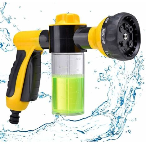 Pistola de riego para jardín, pulverizadora con 8 modos de riego, dispensador de jabón integrado para lavado de coches, riego de jardines y ducha para mascotas. (1/4)