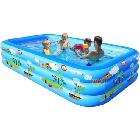 Piscina hinchable con diseños de dibujos animados, piscina de 3 anillos, piscina interior/exterior, 300 × 180 × 56 cm