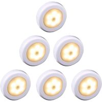 Luz LED inalámbrica con detector de movimiento para armario, escaleras, pasillo, cocina, dormitorio (6 piezas) (carcasa blanca (luz cálida)