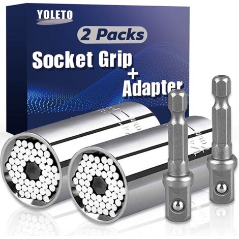 YMYNY Universal-Steckschlüssel – 2-teiliges Geschenk für Väter/Männer, 7–19 mm Multifunktions-Reparatur-Ratschenschlüssel-Gadget-Steckschlüsselsatz mit Bohrmaschinenadapter (1/5)