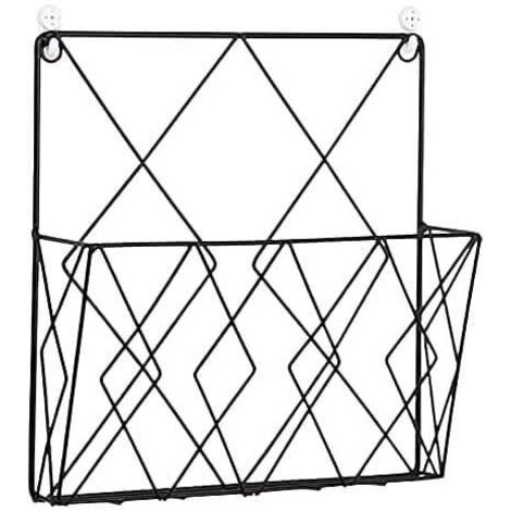 YMYNY Zeitschriftenständer zum Aufhängen aus Metall, Zeitungsständer, Zeitungskorb, Wand-Zeitungshalter mit 2 Haken für Zeitschriften, Bücher und Bürodokumente (Schwarz) (1/4)