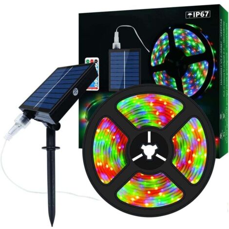 YMYNY Solar-LED-Streifen für den Außenbereich, 5 m, 280 LEDs, solarbetrieben, farbwechselnder RGB-LED-Streifen mit 8 Beleuchtungsmodi, wasserdichte IP67-dekorative Lichterkette für Gartenbäume, Swimmi