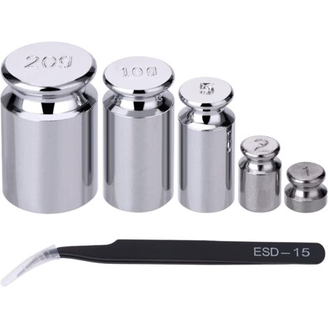 YMYNY 1 g 2 g 5 g 10 g 20 g Digitalwaage Gramm-Set & 1 Kalibriergewicht Pinzette, Silber (1/4)
