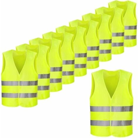 YMYNY 10 Stück gut sichtbare reflektierende Sicherheitswesten, gelb fluoreszierend, für Radfahrer, Fahrer, Läufer, Müllmänner usw., 7046 cm, CE-Norm, knitterfrei und waschbar (1/5)