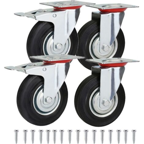 YMYNY 4 x 3 Zoll Möbelrollen, 2 x Lenkrollen mit flachem Boden, 2 x Bremsrollen mit flachem Boden, 16 x M8-Schrauben, bis zu 200 kg – geräuscharme Tragrollen für Trolleys (1/4)