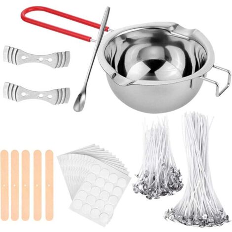 YMYNY DIY-Kerzenherstellungsset, 200 Stück DIY-Kerzendochte, 1 Stück Kerzenbehälter und 1 Stück Löffel, 2 Stück Dochthalter aus Metall + 5 Stück Dochthalter aus Holz, 240 Stück doppelseitige Aufkleber (1/4)