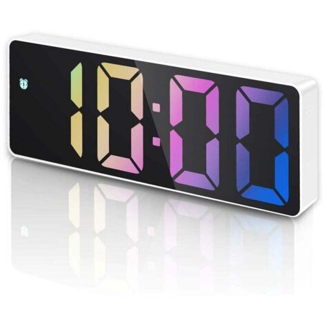 YMYNY Digitaler Wecker mit Schlummerfunktion mit LED-Anzeige für Temperatur und Datum, Sprachsteuerung, USB-/Batteriebetrieb, weißes Gehäuse und bunte Zahlen (1/4)