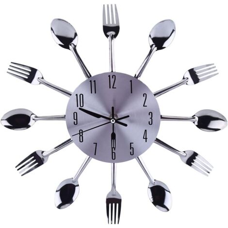 YMYNY Wanduhr Küchenutensilien Löffel Gabel Wanduhr 3D Spiegeloberfläche Silber Modernes Design Abnehmbares Kreatives Besteck Schlafzimmer Wohnkultur (1/5)