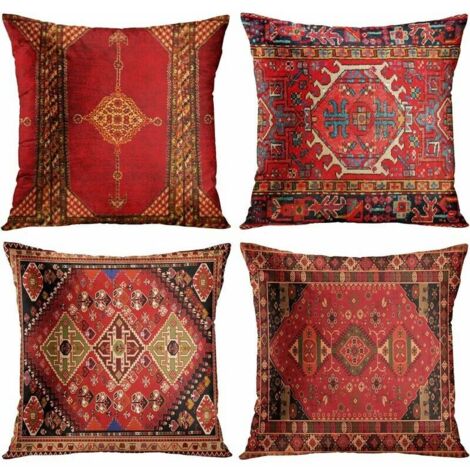 YMYNY 4-teiliges Set, Vintage, rot, floral, türkischer Perserteppich, Leinen, Kissenbezug, Home-Überwurf, Kissenbezug, geometrischer persischer Kelim, Heimdekoration, 4-teiliges Set, orientalischer Ik (1/4)