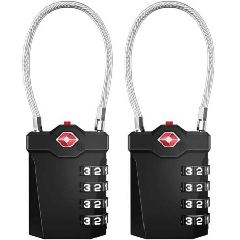 YMYNY Kofferschloss, 4-stelliges TSA-Zahlenschloss mit Öffnungsalarm, Fitnessstudio-Kabelschloss (2er-Pack, Schwarz) (1/4)