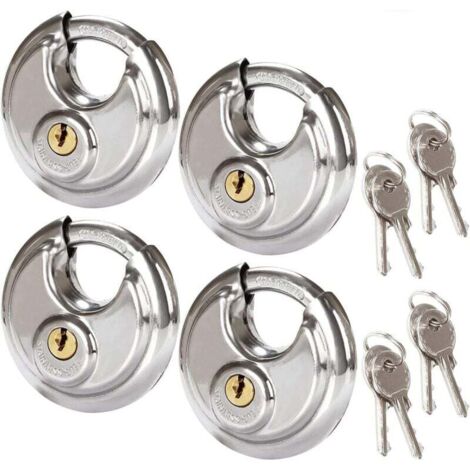 YMYNY 4er-Set runde Sicherheitsvorhängeschlösser, 70 mm rundes Edelstahl-Vorhängeschloss, rostbeständiges Scheibenvorhängeschloss für Schuppen, Garagen, Anhänger (1/4)