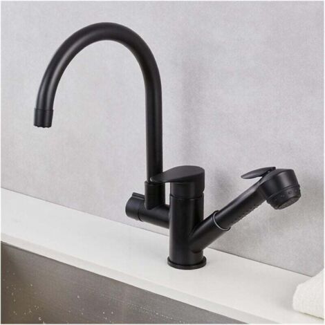 Ausziehbarer Küchenhahn, Warm- und Kaltwasser, komplett aus Kupfer, für Küchenspülen, multifunktional, einziehbar und drehbar (Farbe: ABS, Größe: Wasserzulauf 60 cm) (1/4)