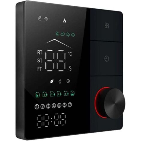 Intelligenter elektrischer Heizungsthermostat, WLAN-fähiger Klimaanlagenthermostat mit KI-gestützter App-Steuerung, digitalem LED-Touchscreen und Drehknopf, energiesparend, schwarz (1/4)