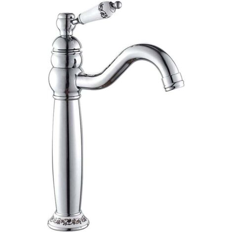 Klassische, hochwertige Messing-Waschtischarmatur, Einhebelmischer, hoher Keramikgriff (silber) (1/4)