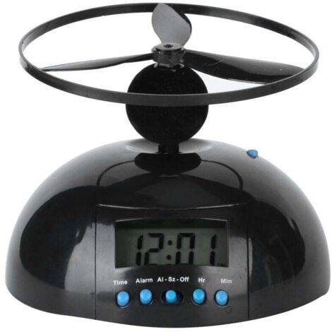 Beleuchteter Wecker, neuartiger tragbarer LCD-Wecker im Flugdesign, Mini-Hubschrauber-Uhr mit rundem Propeller für die Schlafzimmerdekoration
