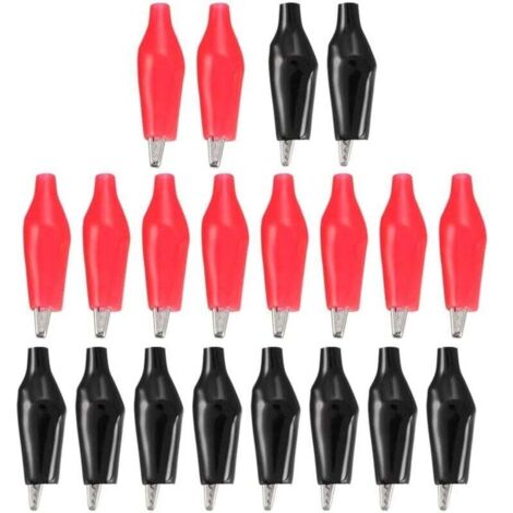20 Stück Alligatorklemmen, isolierte Krokodilklemmen, Starthilfekabelklemmen, Kupferkrokodilklemmen für elektrische Prüfungen (rot und schwarz) (1/4)