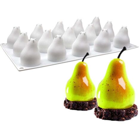 15 birnenförmige Silikon-Mousse-Förmchen für französische Kuchen und Desserts, 3D-Kuchenform, antihaftbeschichtete Silikonform (1/4)