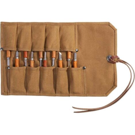Robuste Werkzeugtasche aus gewachstem Canvas, zusammenrollbare Werkzeugtasche für Meißel, Scheren, Hämmer, Heimwerkerbedarf und alltägliche Reparaturen (Khaki) (1/4)