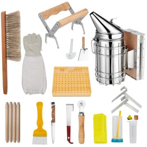 15-teiliges Imker-Starterset: Bienenstock-Set, Imkerwerkzeug, Imkerzubehör inklusive Smoker, Bienenbürste, Entdeckelungsschaber, Imkerhandschuhe, Werkzeug