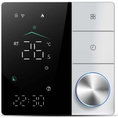Intelligenter elektrischer Heizungsthermostat, WLAN-fähiger Klimaanlagenthermostat mit KI-gestützter App-Steuerung, digitalem LED-Touchscreen und Drehknopf, energiesparend, schwarz (1/4)
