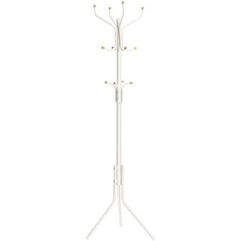 Metallgarderobe, freistehend, 182 cm, mit 12 abgerundeten Haken, für Kleidung, Mäntel, Hüte, Taschen, weiß (1/4)