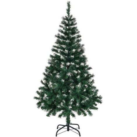 1,5 m hoher künstlicher Weihnachtsbaum mit Schneespitzen, unbeleuchteter Weihnachtsbaum mit 480 Astspitzen und stabilem Metallständer für Büro, Zuhause, Geschäft, Partydekoration, grün und (1/4)