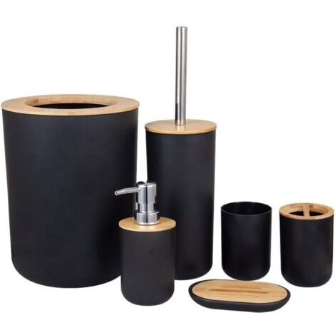 Badezimmer-Accessoires-Set: Bambus-Zahnbürstenhalter, freistehender Seifenspender aus Holz für die Arbeitsplatte, Küchenbecher, Toilettenbürste, platzsparender Mülleimer für Wohnzimmer, Dusche, Zuhaus