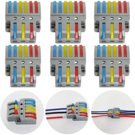 Anschlussklemmen, 6-teiliger elektrischer Steckverbinder mit Betätigungshebel, kompakte automatische elektrische Anschlussklemme, 3 Eingänge, 6 Ausgänge, mit Befestigungsschrauben (1/4)
