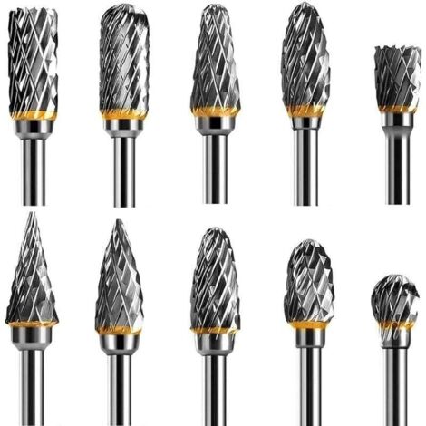 Doppelschneidiger Rotationsschneider-Satz aus Wolframkarbidstahl für Rotationswerkzeuge, 10-teilig, 1/8"-Schaft für Heimwerkerarbeiten und Holzschnitzerei (1/4)
