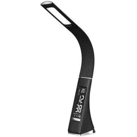 LED-Schreibtischlampe, Touch-Nachttischlampe mit 3 Helligkeitsstufen, dimmbarem Display, Wecker, Kalender und Temperaturanzeige, Schwarz