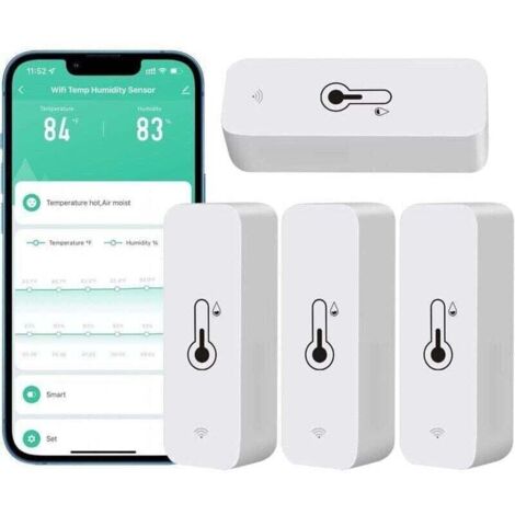 Set mit 4 WLAN-Hygrometern für den Einsatz zu Hause, drinnen und draußen – Drahtloser Temperatur- und Feuchtigkeitssensor mit Benachrichtigungen über die mobile App, kompatibel mit der Tuya-App (1/4)