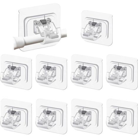10 Stück bohrfreie Gardinenstangenhalterungen, selbstklebende Gardinenhaken, transparente, selbstklebende Stangenhalterungen für Gardinenstangen, Handtuchhalter, Badezimmer, Küchen (1/4)