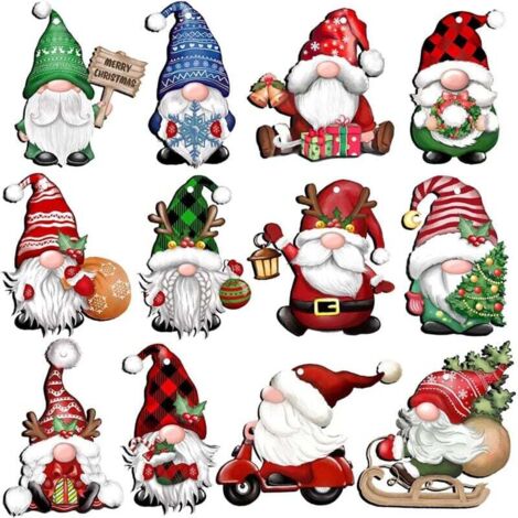 Set mit 24 hölzernen Weihnachtsdekorationen zum Aufhängen, darunter Elfen- und Weihnachtsmannfiguren, zum Schmücken des Weihnachtsbaums und für die Feiertage. (1/4)