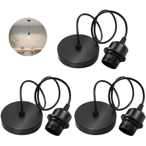 3er-Set E27-Pendelleuchten: 100 cm Kabel, E27-Fassung mit Befestigungsring, verstellbares Textilkabel für Zuhause, Bar, Café – Schwarz