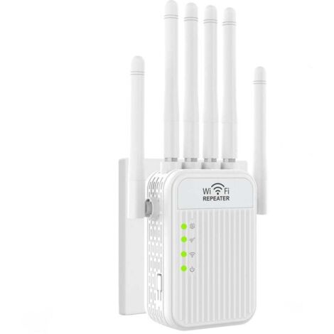 WLAN-Repeater, leistungsstarker WLAN-Signalverstärker, 6 Antennen, 2 LAN-Anschlüsse, 2,4-GHz-WLAN-Extender, Reichweite bis zu 1200 m², ideal für Büro und Zuhause, einfache Installation