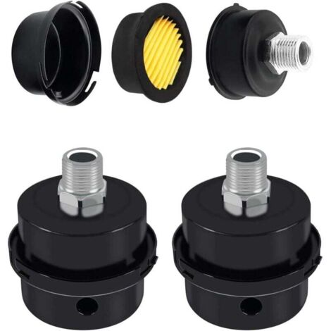 2 Stück Luftkompressor-Filterschalldämpfer, Luftfilterschalldämpfer, Kompressor-Luftfilter, Schalldämpfer für Luftkompressoren, 3/8" 16 mm schwarzer Metall-Filterschalldämpfer für Luftkompressoren (1/4)