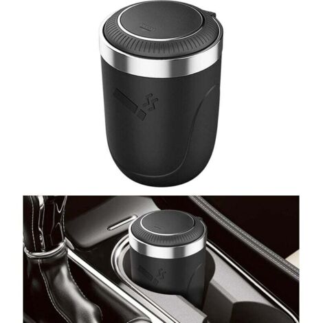 Auto-Aschenbecher, geruchsdichter Auto-Aschenbecher, Aschenbecher mit Deckel, LED-Auto-Aschenbecher, Edelstahl-Aschenbecher, Auto-Aschenbecher, geeignet für Autoteile (Schwarz)