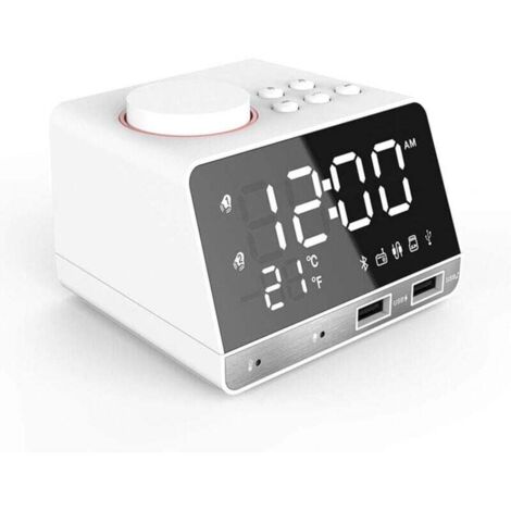 LED-Digitalwecker, Bluetooth-Basslautsprecher, FM-Radio, 2 USB-Ladeanschlüsse, Nachttischwecker, Musikplayer, Schlummerfunktion, Temperaturregelung, Kinderwecker (1/4)