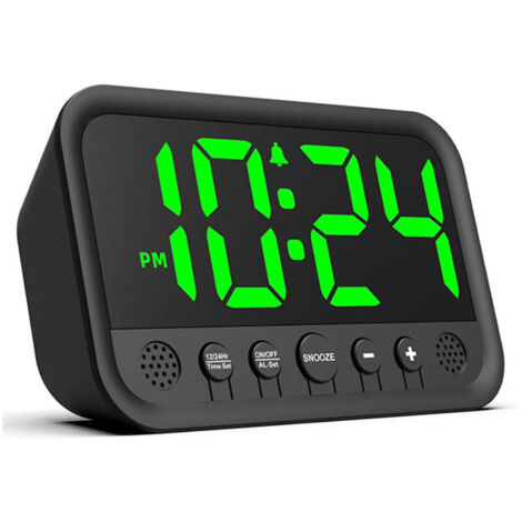 Digitaler Wecker mit grüner LED-Anzeige fürs Schlafzimmer, hoher Wecker für Tiefschläfer, netzbetriebener Wecker mit einstellbarer Lautstärke, Helligkeit, Schlummerfunktion, 12/24-Stunden-Anzeige